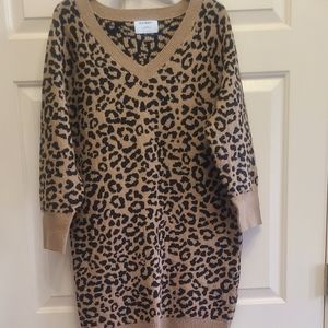 V-neck leopard print sweater dress-NEW